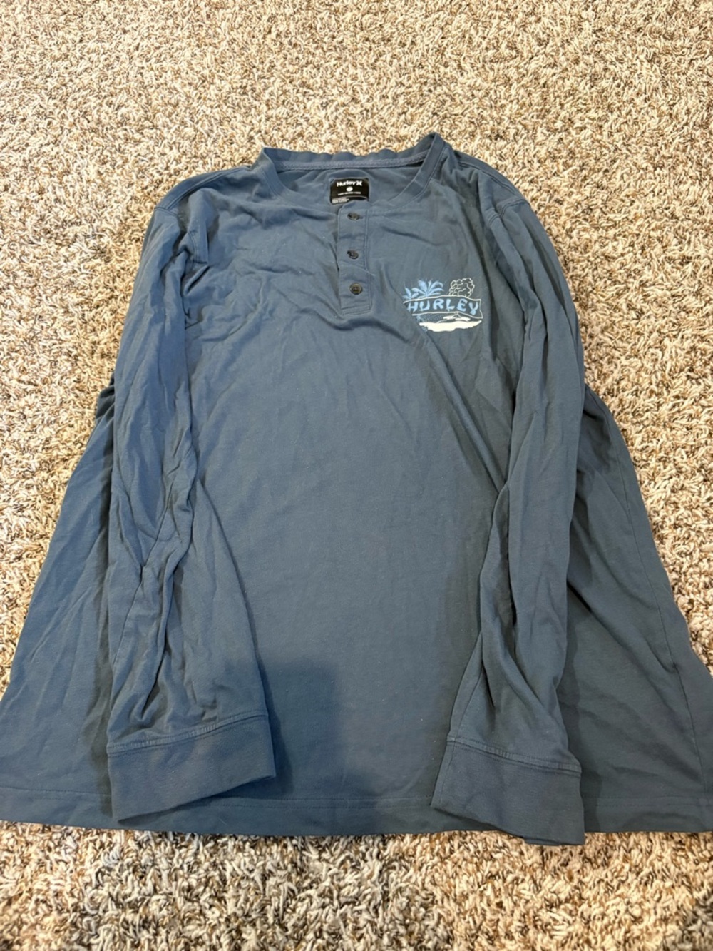 Hurley Men's Long Sleeve Henley Shirt - Blue